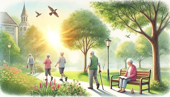 aged people walking in a park
